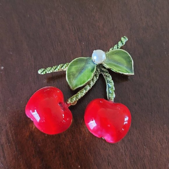 original by robert Jewelry Original By Robert Enamel Red Cherries And Pearl Brooch Pin